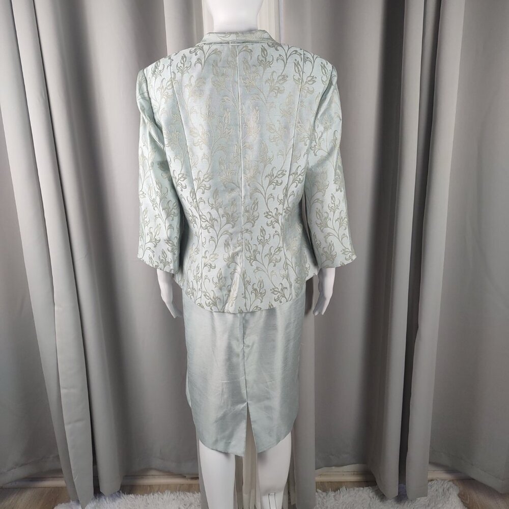 Jessica Howard Evenings 2Pc Sage Jacquard Sheath Dress Jacket Set Size 10 - Picture 3 of 16